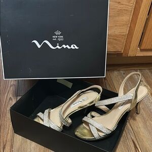 Nina Golden Crystal Heels
